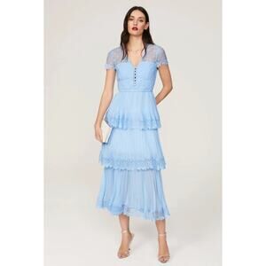 Self-Portrait Tiered Eyelet Lace Midi Dress 10 Preppy Cottagecore // MSRP $585